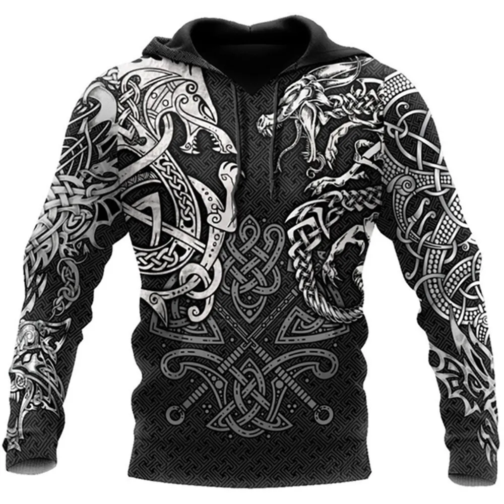 Top Trends: 2023 Fashion Nw Retro Men Hoodies Wolf And Dragon Tattoo 3D All Over Printed Mens Sweatshirt Unisex Vintage Long Sleeves Shoppable Styles - Image 3