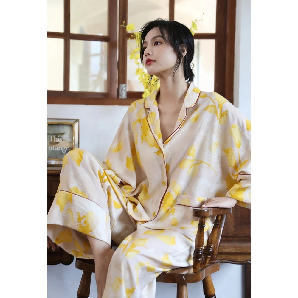 Top Trends: 2023 Spring New Floral Printed Pajamas Set Loungewear Sleepwear Pijamas Women Long Sleeve Wide Leg Pyjama Set Woman 2 Pieces Shoppable Styles - Image 4