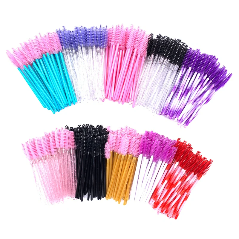 Top Trends: 50 Pcs Shiny Crystal Eyelash Applicator Disposable Diamond Handle Nylon Two Colors Mascara Wands Spoolies Pink Brushes Shoppable Styles - Image 3