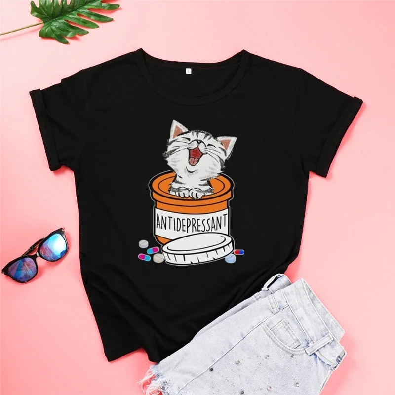 Top Trends: Cute Cat Graphic T Shirts Blouses Woman Female Clothing Women's T-shirt Black White Tops Y2k Streetwear Ladies Short Sleeve Tees Shoppable Styles