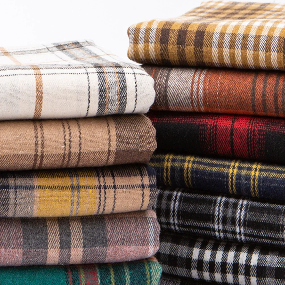 Top Trends: 50cm Plaid Shirt Fabric High-End Diy Handmade Clothes Baby Clothes Brushed Pants Skirt Clothing Spring Autumn Cotton Fabrics Shoppable Styles