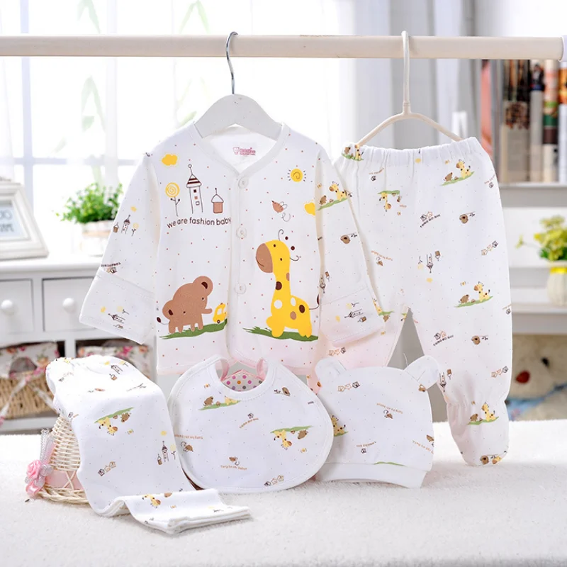 Top Trends: 5pcs Baby Girl Clothes 0-3m Spring Summer Print Cartoon Newborn Clothing Gift Set Cotton Baby Boy Clothes Baby Outfit Shoppable Styles - Image 3