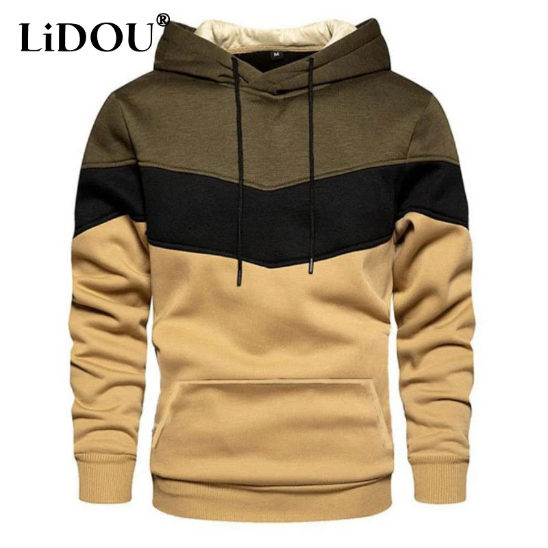 Top Trends: 2023 Autumn Winter New Fashion Hooded Long Sleeve Sweater Man Contrast Color Drawstring Loose Casual Street Out Streetwear Shoppable Styles