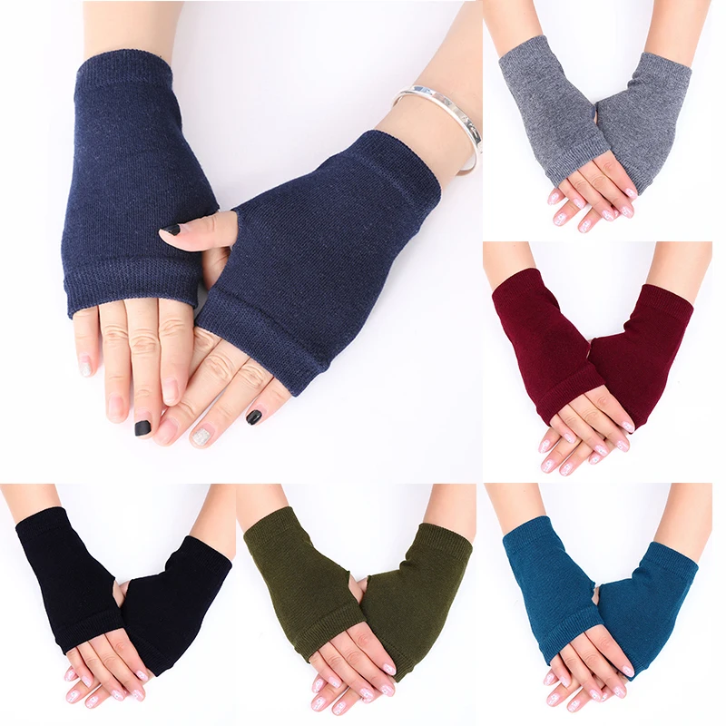 Top Trends: Solid Color Half Finger Gloves For Men Women Winter Warm Crochet Knitting Hand Wrist Elastic Gloves Fingerless Mittens Wholesale Shoppable Styles - Image 2