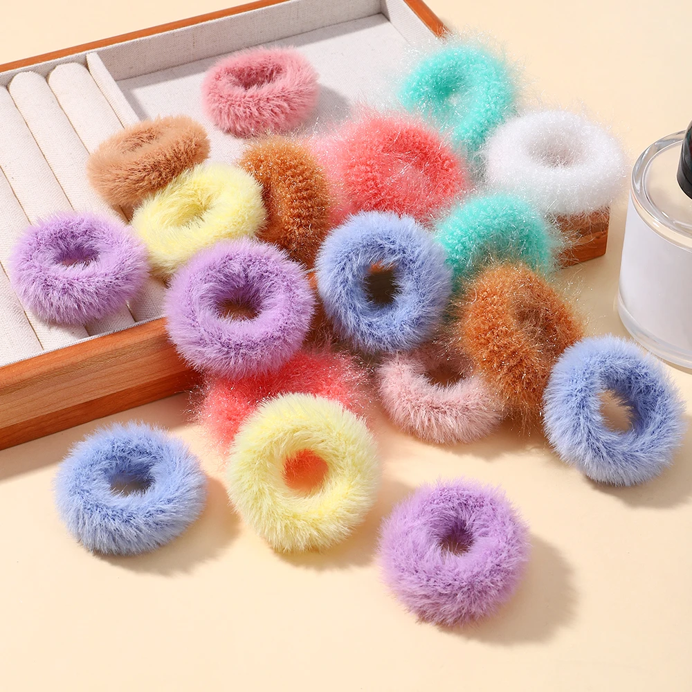 Top Trends: 5 / 15pcs / lot Baby Girls Plush Elastic Hair Bands Small Rubber Band For Children Sweets Furry Scrunchie Hair Ties Hair Accessories Shoppable Styles