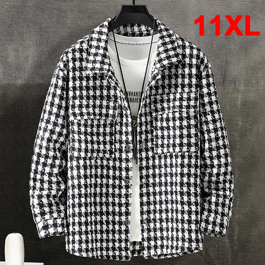 Top Trends: Plaid Jacket Men Plus Size 10XL Jackets Coat Spring Autumn Fashion Casual Black White Plaid Coats Male Big Size 10XL Shoppable Styles