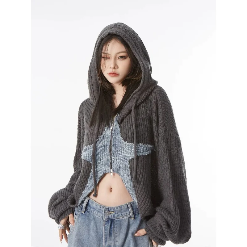 Top Trends: Deeptown Y2k Vintage Cropped Star Sweater Women Korean Style Grunge Knit Cardigan Kpop Zipper Knitwear Gyaru Streetwear Autumn Shoppable Styles