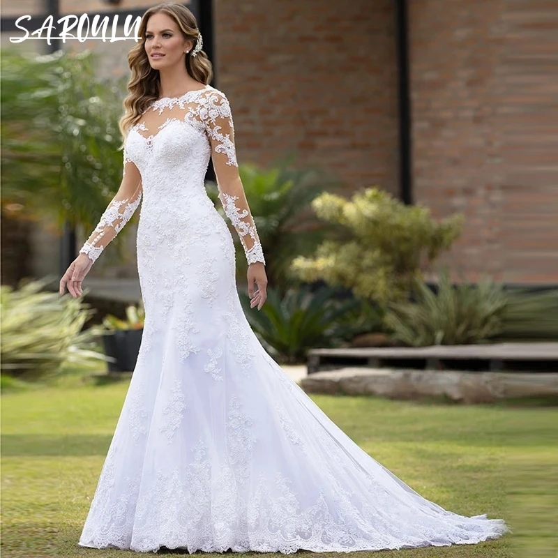 Top Trends: Arabic Sexy Illusion Mermaid Lace Wedding Dress See Through Court Train Muslim Bride Dresses Brazil Bridal Gown Custom Made Shoppable Styles