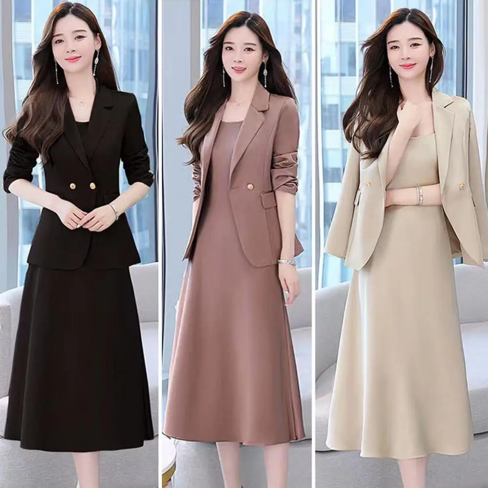 Top Trends: Women's Office Suit Fashion Blazer Suit Simple Solid Color 2022 Spring Summer Half Sleeve Top + Dress 2 Piece Set Blazer Shoppable Styles