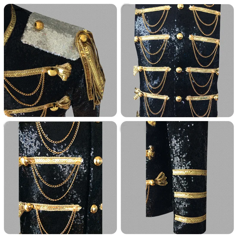 Top Trends: Sequin Embellished Blazer Jacket Men Stage Party Mens Suit Jacket Military Dress Tuxedo Men Blazer Singer Show DJ Costume Homme Shoppable Styles - Image 4