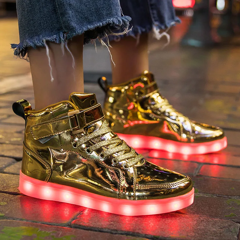 Top Trends: Brand Kids High-tops Lights Up Shoes USB Charger Basket LED Children Shoes Trendy Kids Luminous Sneakers Sports Tennis Shoes Shoppable Styles