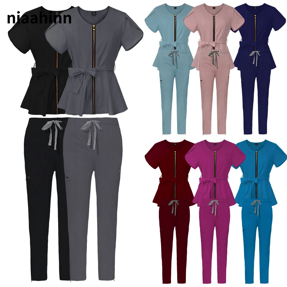 Top Trends: Nurse Uniform Suit Scrubs Uniforms Veterinary Work Clothes Scrub Tops Pants Women Solid Color Short Sleeve Pockets Carer Uniform Shoppable Styles