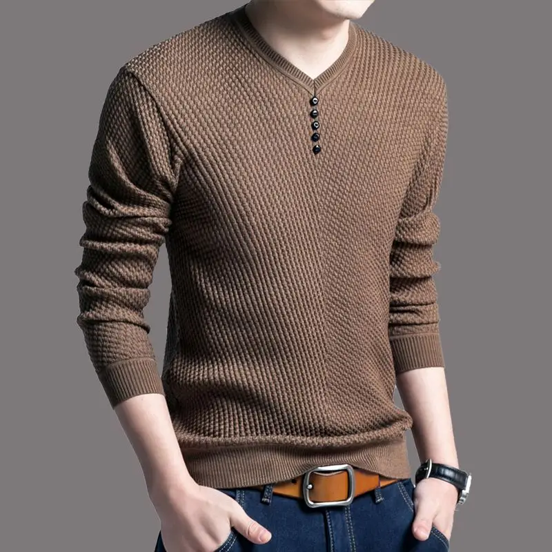 Top Trends: 2023 Spring And Autumn Fashion Simple V-neck Panel Button Slim Fit Solid Color Long Sleeve Oversize Men&#039;s Thin Knitted Sweater Shoppable Styles