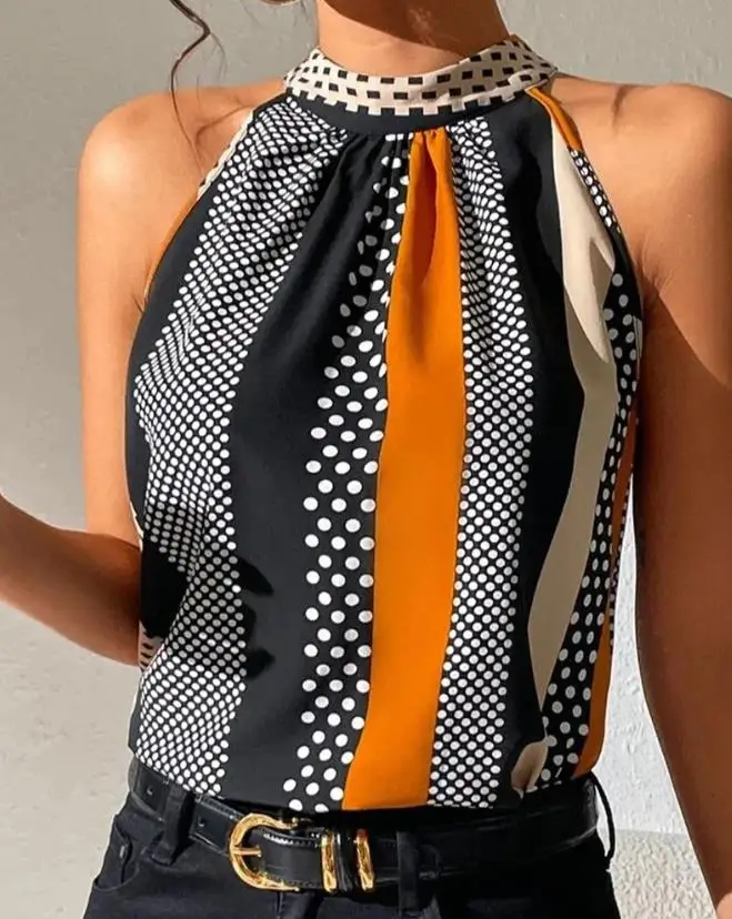 Top Trends: Top Women 2023 Summer Fashion Polka Dot Print Sleeveless Casual Mock Neck Daily Tank Top Y2K Clothes Shoppable Styles