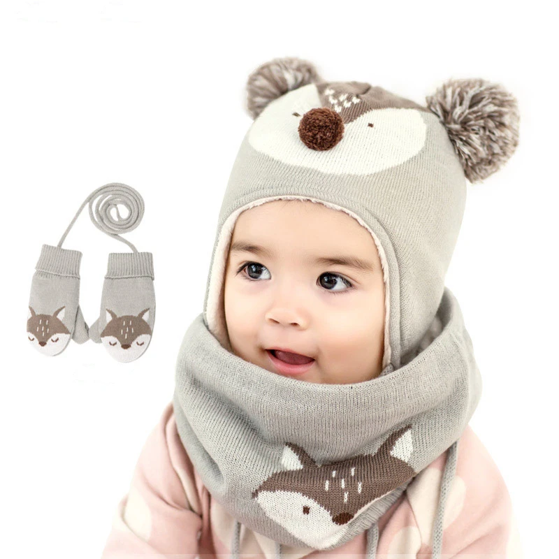 Top Trends: 3pcs / Set Baby Winter Hat Autumn Keep Warm Hat Scarf Gloves Pompom Ball Knitted Crochet Beanies Hats For Kids Baby Boys Girl Caps Shoppable Styles