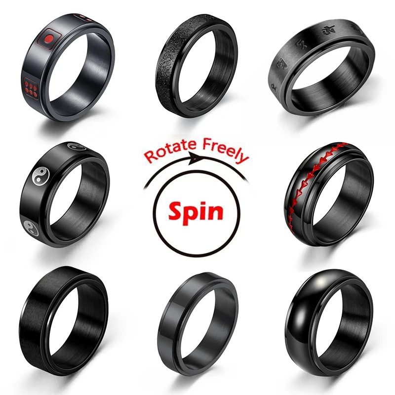 Top Trends: Anxiety Fidget Spinner Rings For Men Male Black Stainless Steel Spinning Rotate Ring For Women Anti Stress Accessories Jewelry Shoppable Styles