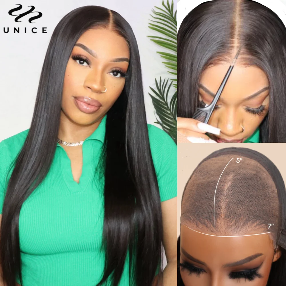 Top Trends: UNice 7x5 Bleached Knots Lace Wig Pre Cut Pre Plucked Straight Human Hair Lace Front Wig Deep Parting Wear Go Glueless Wig Shoppable Styles