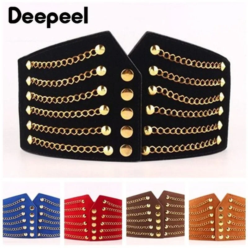 Top Trends: Deepeel 10cm Wide Women Fashion Slim Corset Cummerbunds Elastic Belts Rivet Waistband Female Coat Fur Hige Waist Belt Accessory Shoppable Styles