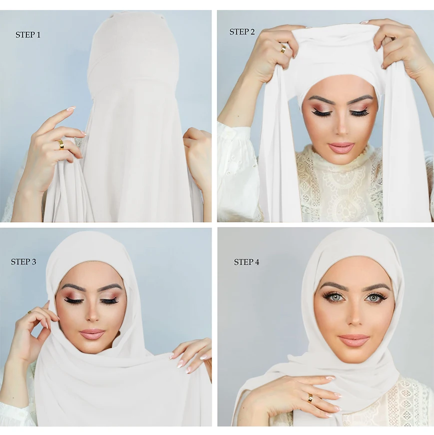 Top Trends: Instant Chiffon Hijab With Bonnet Elastic Rope Cap Bubble Heavy Solid Color Inner Scarf Headband Stretch Hijab Cover Shoppable Styles