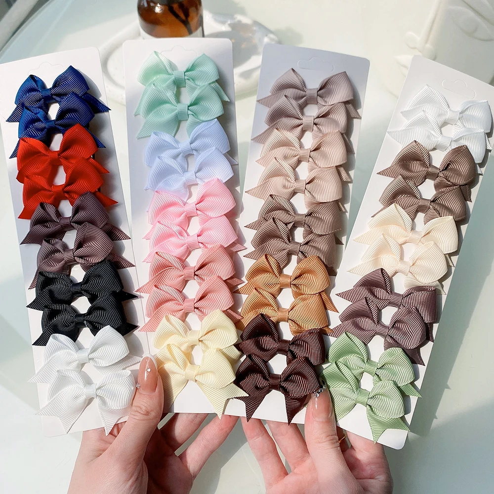 Top Trends: 10Pcs / Set New Solid Ribbon Bowknot Hair Clips For Baby Girls Handmade Cute Bows Hairpin Barrettes Headwear Kids Hair Accessories Shoppable Styles