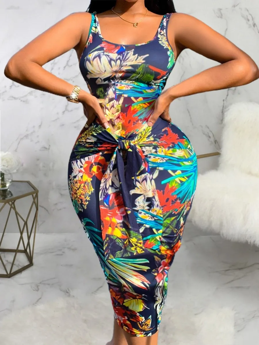 Top Trends: LW Plus Size Summer Low Neck Dress Floral Print Bodycon Cami Dress Sleeveless Tank Top Bodycon Mini Club Dress Dresses Shoppable Styles