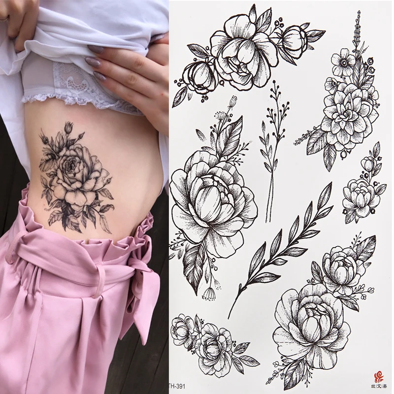 Top Trends: Waterproof Temporary Tattoo Sticker Black Roses Flower Pattern Design Full Flower Arm Body Art Big Large Fake Tattoo Sticker 1PC Shoppable Styles