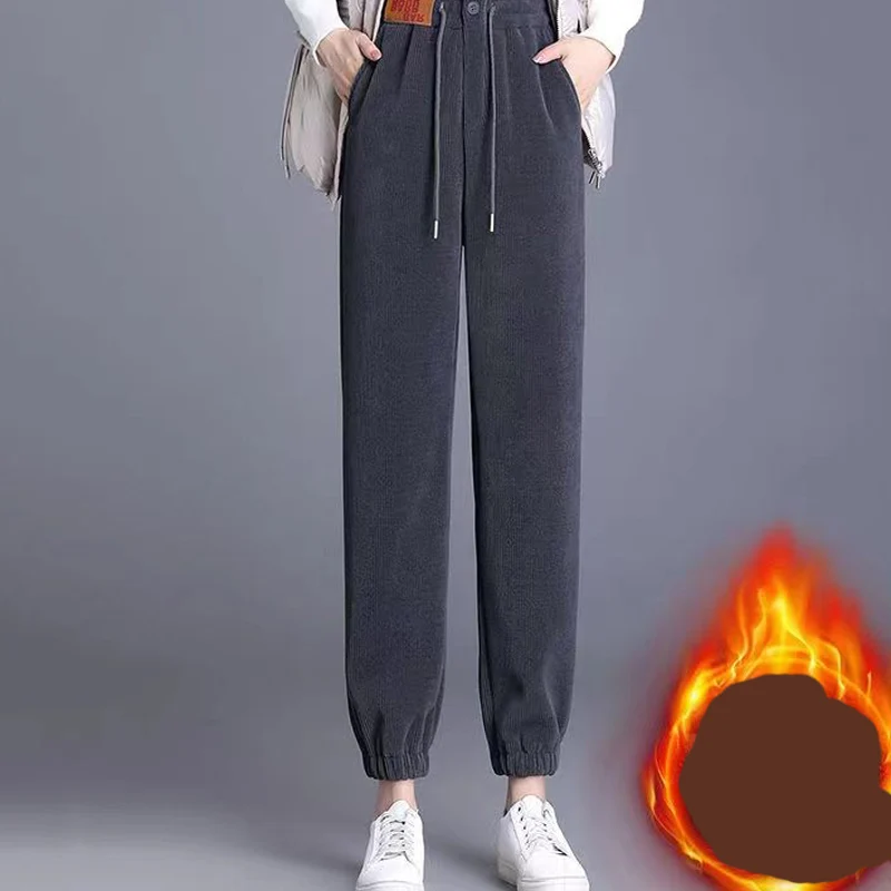 Top Trends: Autumn Winter Plus Velvet Fashion Harajuku Trousers Women All Match Lady Pants High Waist Korean Harem Pant Thick Female Clothes Shoppable Styles