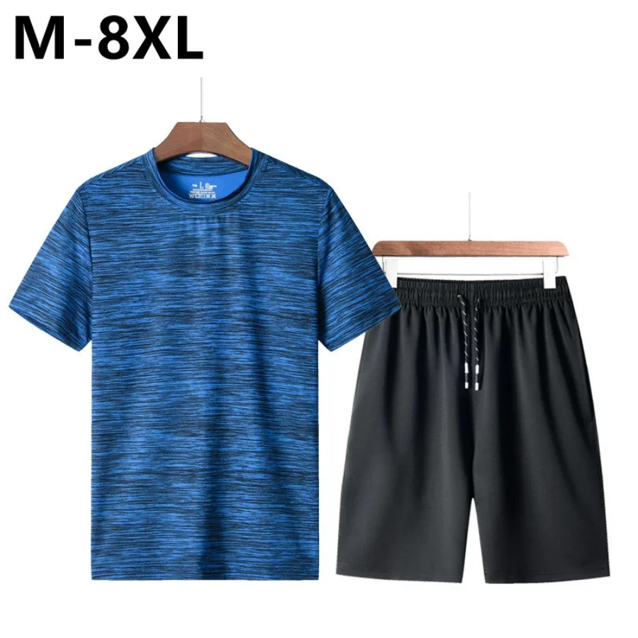 Top Trends: Plus Size 7XL 8XL Men Summer T-shirt+ Shorts Sets Casual Shorts Sleeve Top Tee Shorts Soft Sports Sportswear Tracksuit Male 2024 Shoppable Styles