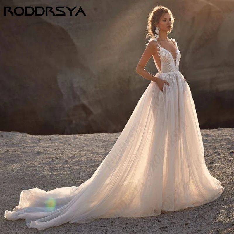 Top Trends: RODDRSYA Boho Wedding Dresses Sexy V-Neck Spaghetti Straps Bridal Gowns Elegant A-Line Backless Bride Party Свадебное платье Shoppable Styles