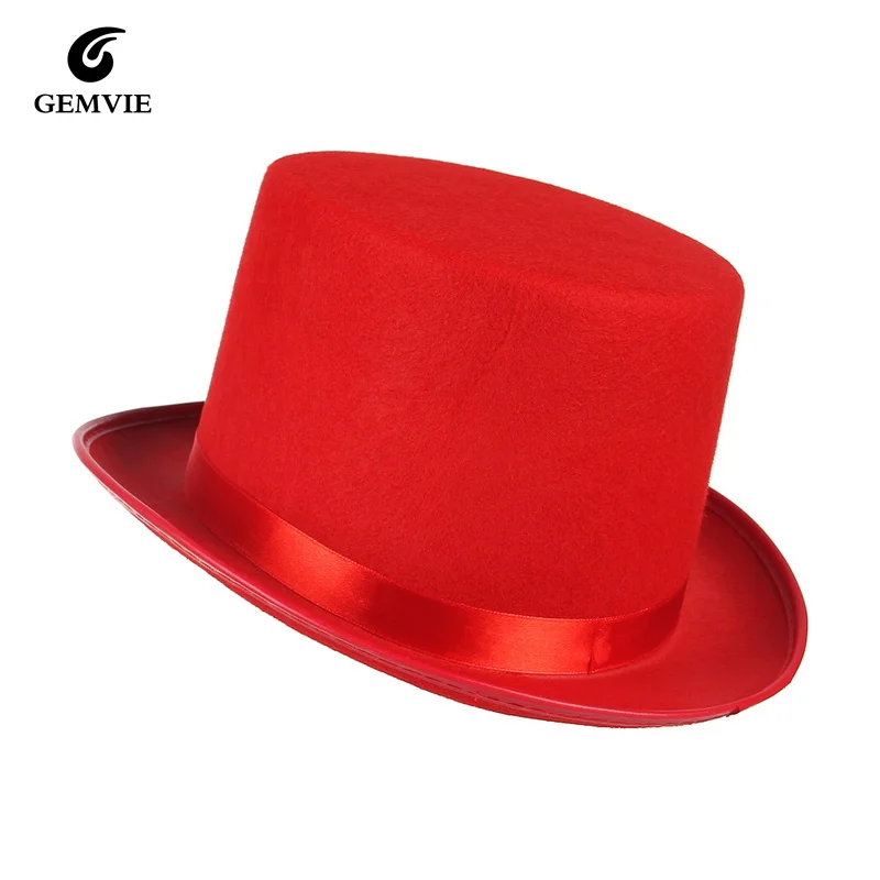 Top Trends: Mens Felt Top Hat High Adults Costume Dress Up Party Hats Gentleman Novelty Magician Satin Top Hats Black Red Shoppable Styles