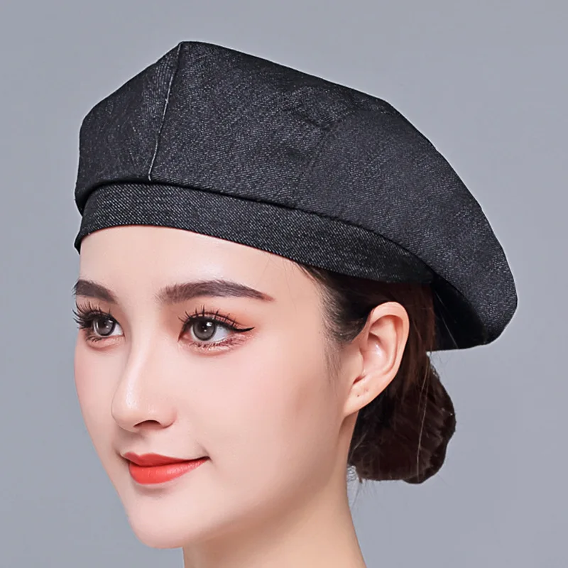 Top Trends: Denim Chef Hats Cafe Bar Waiter Work Caps Breathable Fabric Hotel Bakery Kitchen Hat Beret Shoppable Styles - Image 5