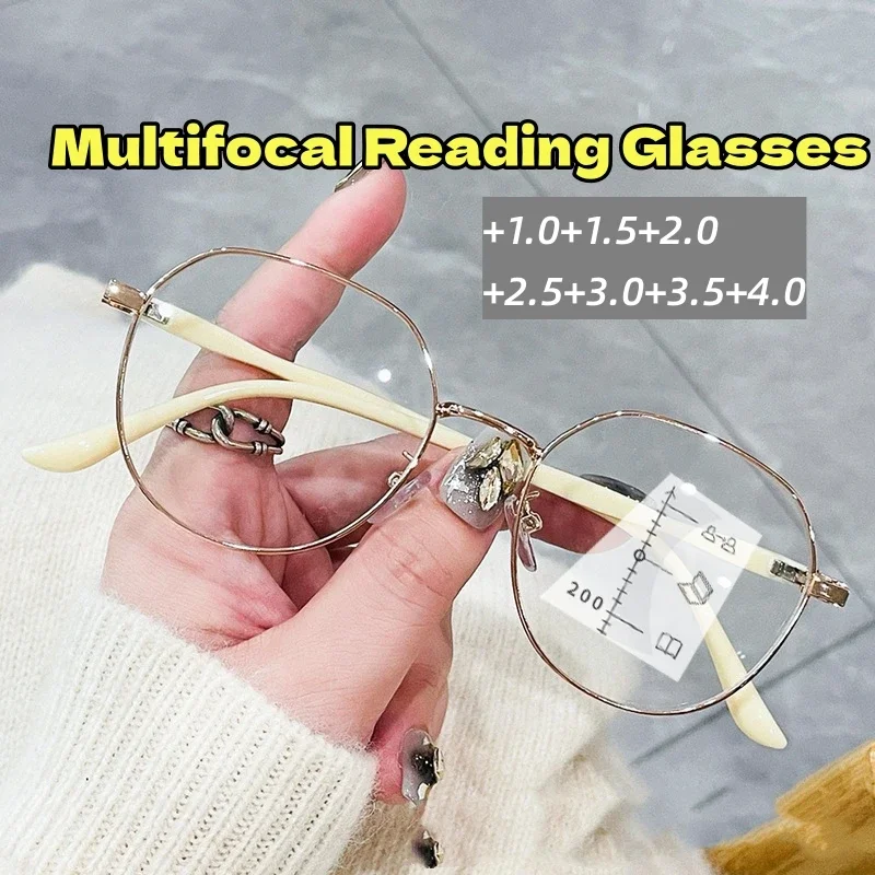 Top Trends: New Style Multifocal Reading Glasses Women Round Frame Near And Far Eyeglasses Men Ladies Luxury Vintage Diopter Presbyopia Shoppable Styles