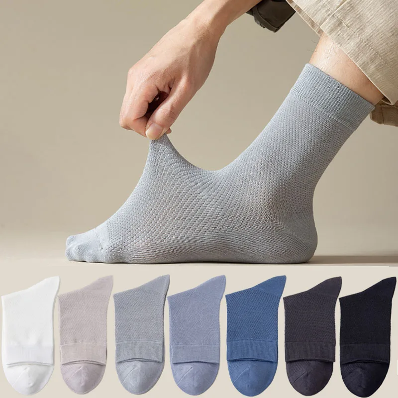 Top Trends: 1 Pairs Men Summer Socks High Quality 96% Pure Cotton Business Deodorant Long Thin Sock Mesh Breathable Male Solid Color Casual Shoppable Styles