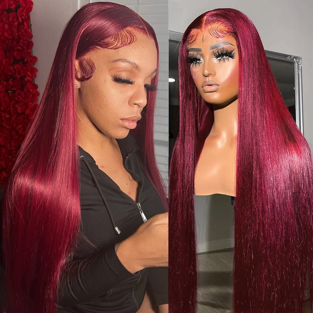 Top Trends: Burgundy Red 13x6 HD Lace Frontal Human Hair Wigs 99J Colored Straight 13x4 Lace Front Glueless Wig For Women 30 34 36 Inch Shoppable Styles