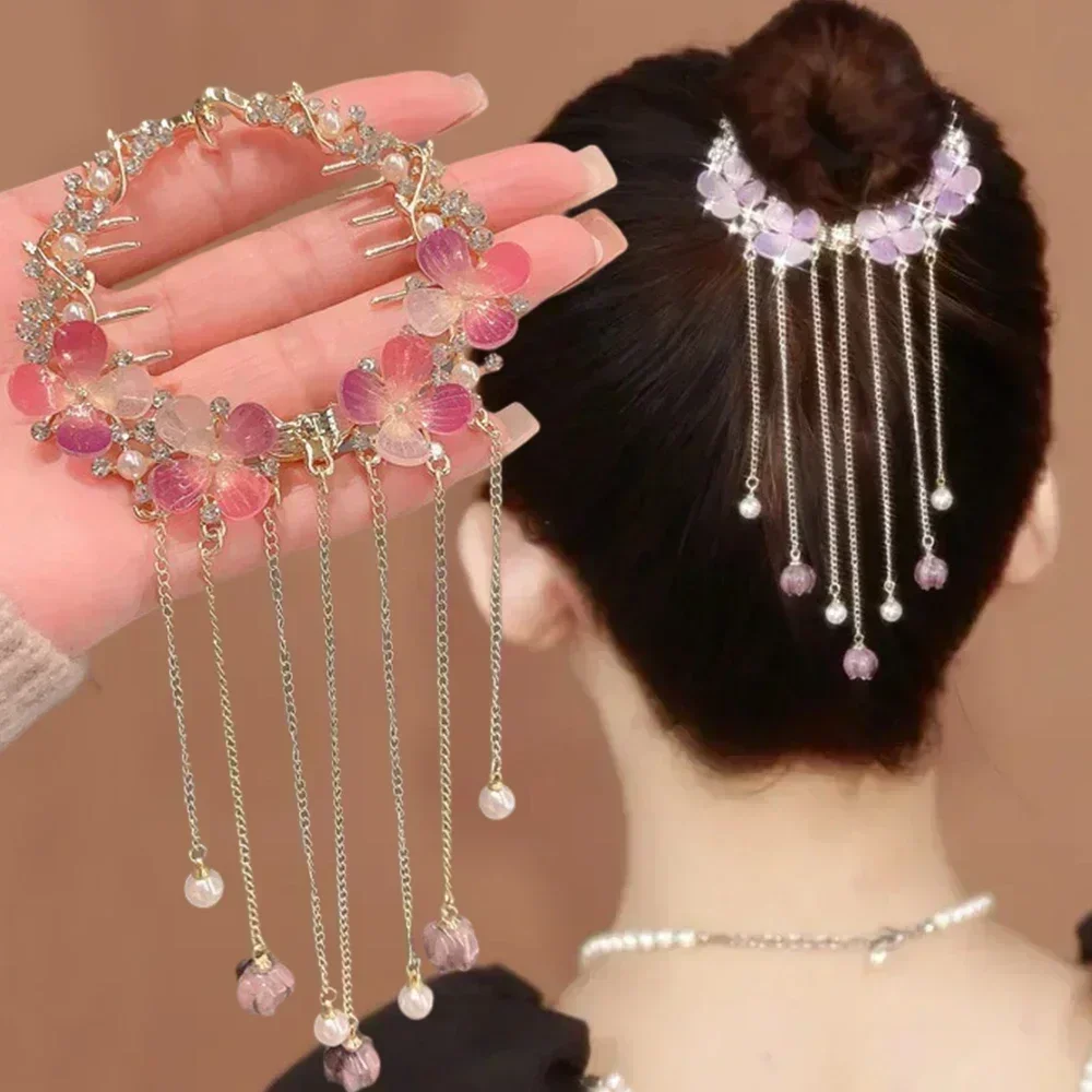 Top Trends: Elegant Tassel Hair Claw Rhinestone Pearl Hair Clip Women Barrette Girl Ponytail Holder Hairpins Fringe Jewelry Hair Accessories Shoppable Styles