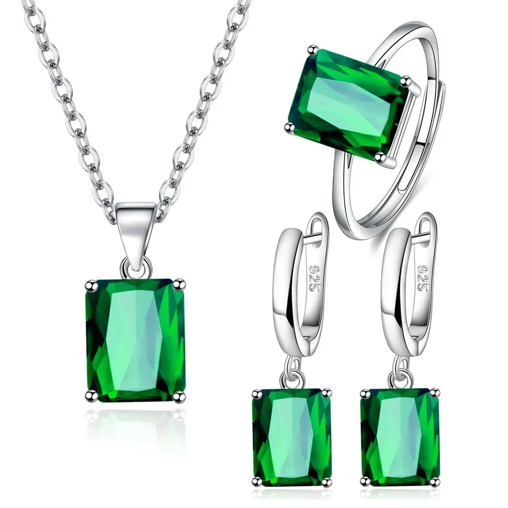 Top Trends: 925 Sterling Silver Ring Earrings Necklace For Women Rectangle Geometry Zircon Wedding Elegant Jewelry Sets Items Shoppable Styles