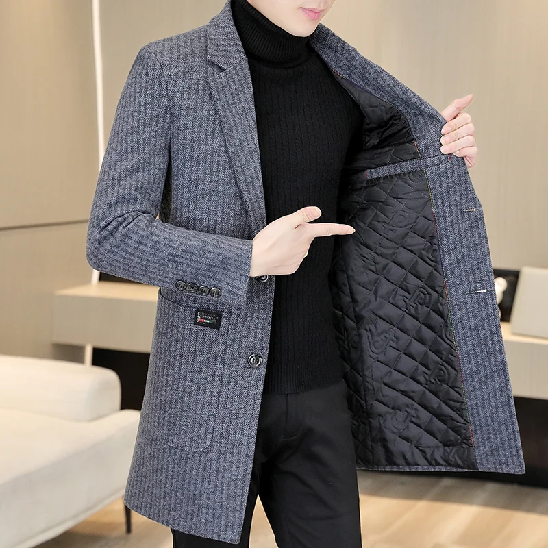 Top Trends: Classic Business Casual Overcoat Men Autumn Winter Mid-Long Wool Blend Coats Thick Warm Windbreaker Outwear Long Jacket Clothing Shoppable Styles