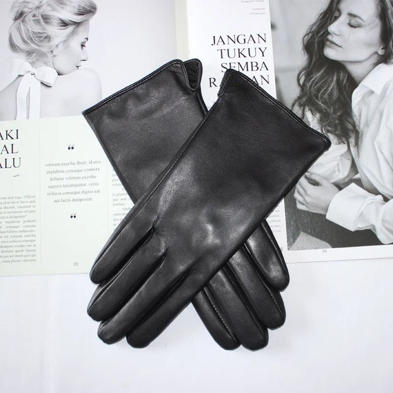 Top Trends: New Ladies Sheepskin Gloves Outdoor Riding Solid Color Thin Single Leather Unlined Black Silk Lining Driving Gloves Shoppable Styles