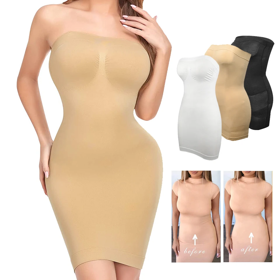 Top Trends: Strapless Shapewear Slip For Women Under Dress Full Slips Dress Tummy Control Camisole Body Shaper Seamless Corset Underwear Shoppable Styles