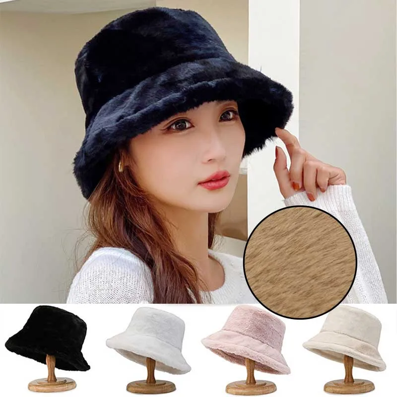 Top Trends: Korean Lamb Faux Fur Bucket Hat Lady Winter Warm Soft Panama Hat Outdoor Fisherman Cap For Women Solid Color Beanie Bonnet 2022 Shoppable Styles