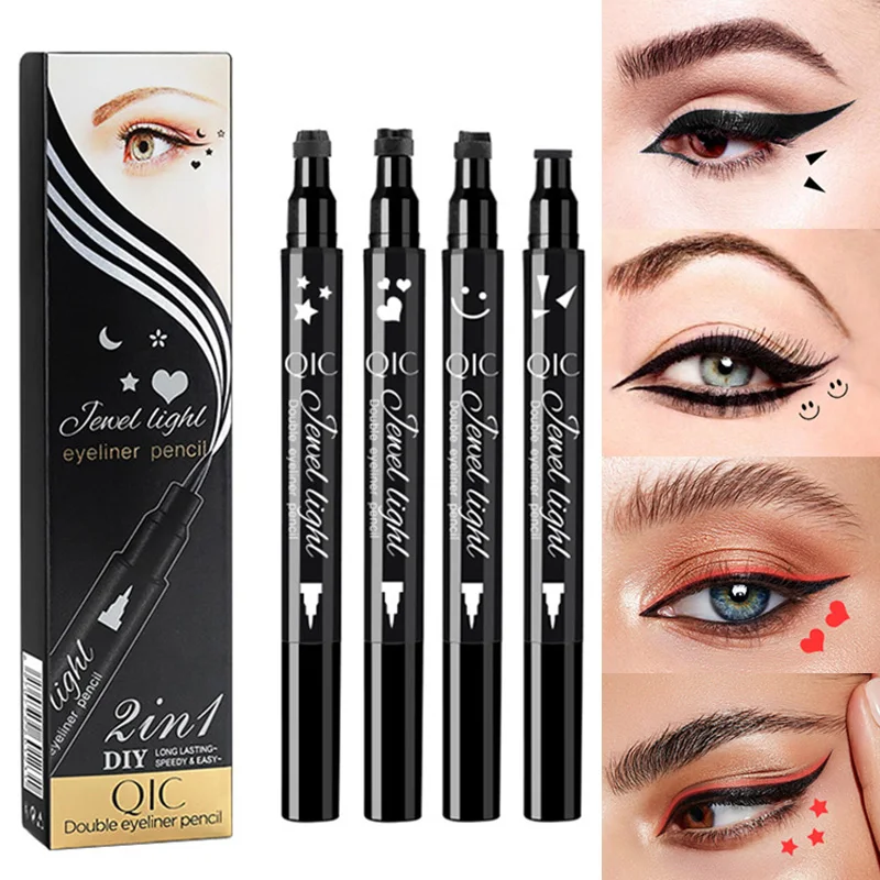 Top Trends: Double Head Triangle Star Heart Smile Liquid Eyeliner Pen Black Red Stamp Makeup Seal Eyeliner Pencil Waterproof Cosmetic Shoppable Styles - Image 2