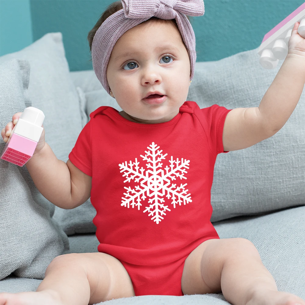 Top Trends: Snowflake Print Red Baby Girl Clothes Short Sleeve O-neck Newborn Pajamas Onesies Merry Christmas Fashion Cute Infant Bodysuits Shoppable Styles