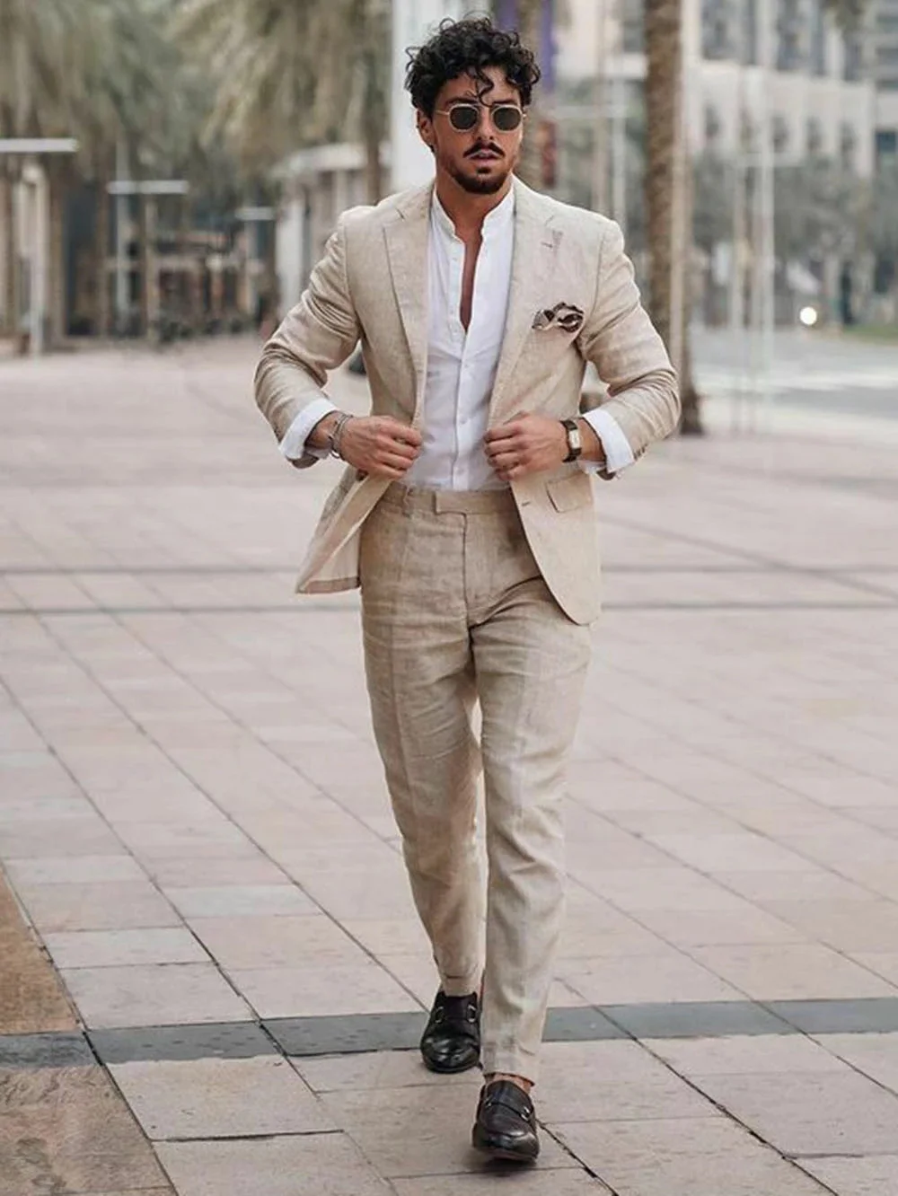 Top Trends: Summer Beach Business Linen Men Suits Tailor Made 2Pcs Jacket With Pants Formal Tuxedo Blazer Trousers Party Wear Man&#039;s Clothing Shoppable Styles