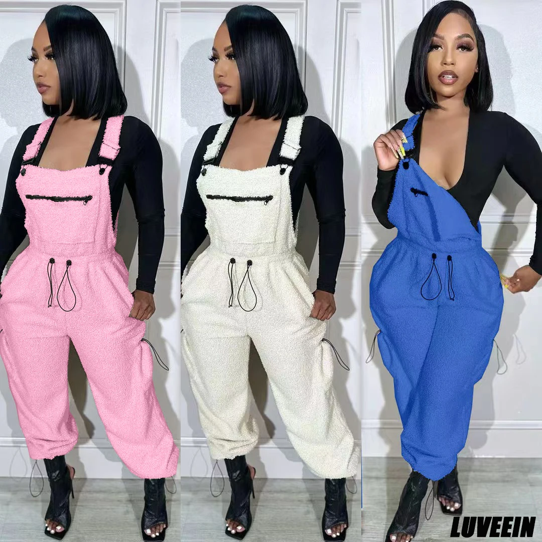 Top Trends: Fur Winter Jumpsuits Overall Elegant One Piece Bodycon Romper Cargo Pocket Pant 2023 Fall Women Solid Y2K Jumpsuits Streetwear Shoppable Styles