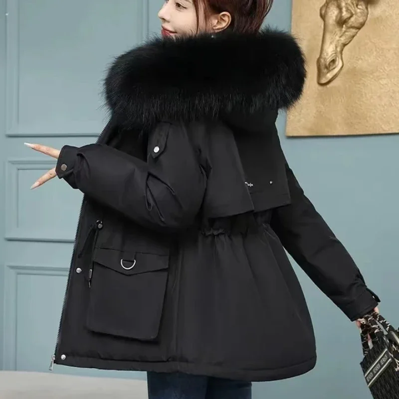 Top Trends: Winter Thicker Fleece Jacket Woman Warm Parka Puffer Jacket Fur Lined Coat Pockets Casual Loose Fur Collar Hooded Outerwear Shoppable Styles