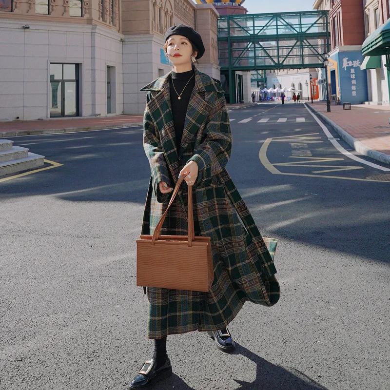 Top Trends: 2022 Autumn And Winter New Temperament Retro Simple Medium And Long Loose Plaid Belt All-match Woolen Coat Women's Trend Shoppable Styles - Image 5