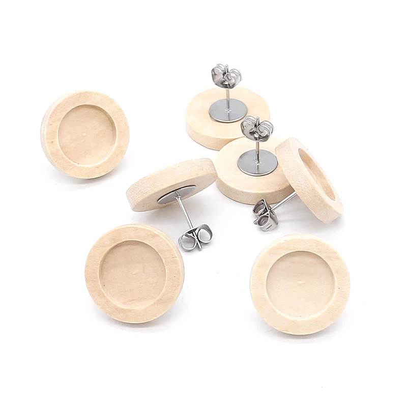 Top Trends: 20pcs Blank Wood Cabochon Earring Base High Quality Stainless Iron Earring Studs(with Ear Plug) Base, Fit 12mm Glass Cabochons Shoppable Styles