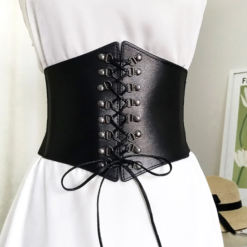 Top Trends: Corsets For Women Wide Belt Gothic Slimming Sheath Flat Belly Black Corset Elastic High Waist Faux Leather Belt Cummerbunds Shoppable Styles