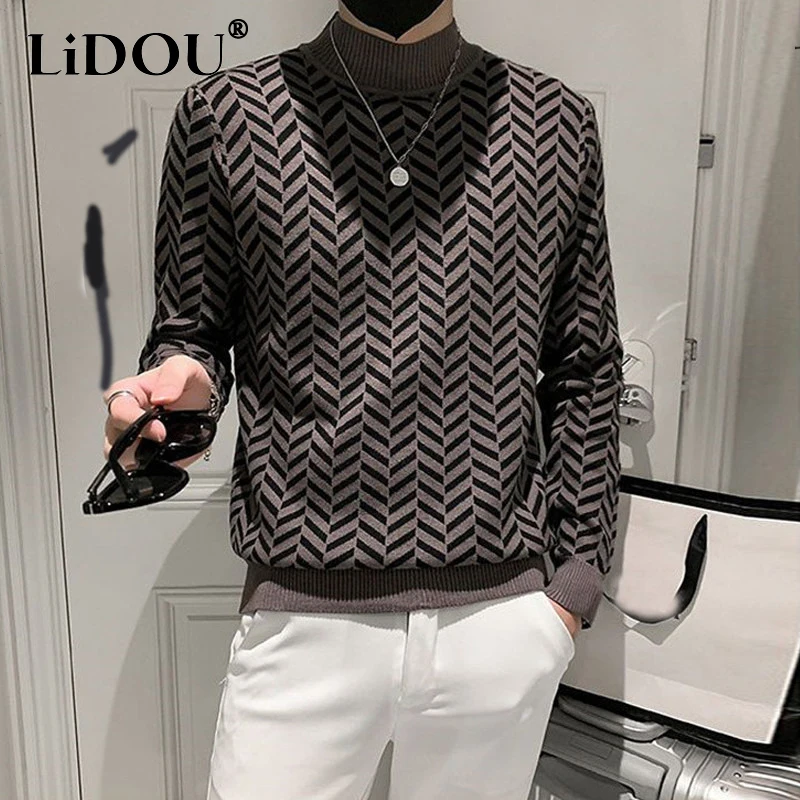 Top Trends: Spring Autumn Korean Casual Fashion Knitted Sweater Man Half High Neck Long Sleeve Male Pullover Basic Tops Jumpers Ropa Hombre Shoppable Styles