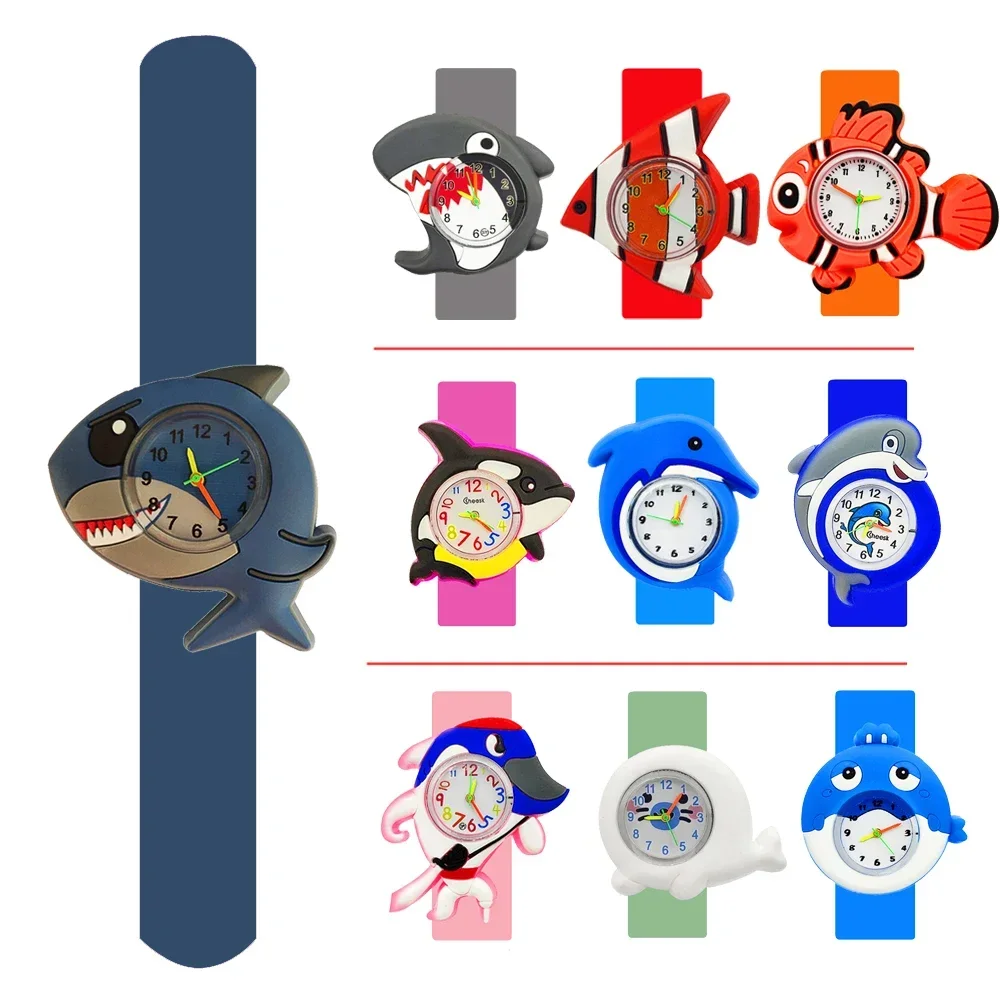 Top Trends: 3D Dolphin Shark Toy Children Watch Boys Girls Students Clock Slap Bracelet Kids Birthday Party Gift Baby Cartoon Fish Watches Shoppable Styles